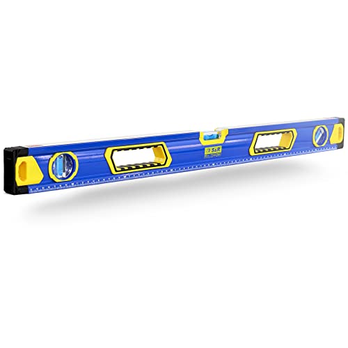 S&R Aluminium Wasserwaage - magnetisch mit 3 stoßfesten Libellen: Waagerechte/Senkrechte / 45 Grad, gut lesbare cm Skala, 0,5 mm/m präzise Genauigkeitsklasse 1, Anti-Stoß-Endkappen (80 cm)