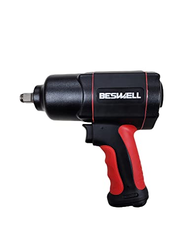 Beswell-BW-112FN1- Druckluft-Schlagschrauber - max. Lösemoment 1600 Nm, Vierkant 12,5 mm (1/2 Zoll) - vibrationsarmer Druckluftschrauber zum Anziehen und Lösen von Schrauben