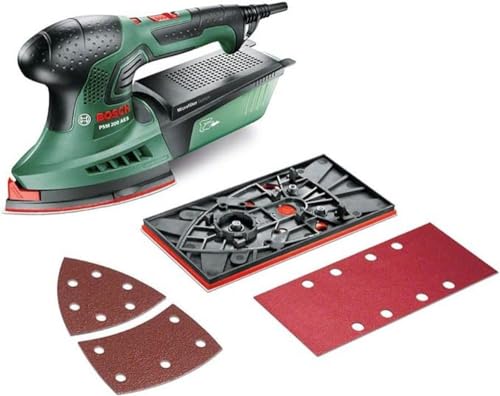 Bosch Home and Garden Multi Schleifmaschine PSM 200 AES (200 Watt, im Koffer), Schwarz, Grün, Rot