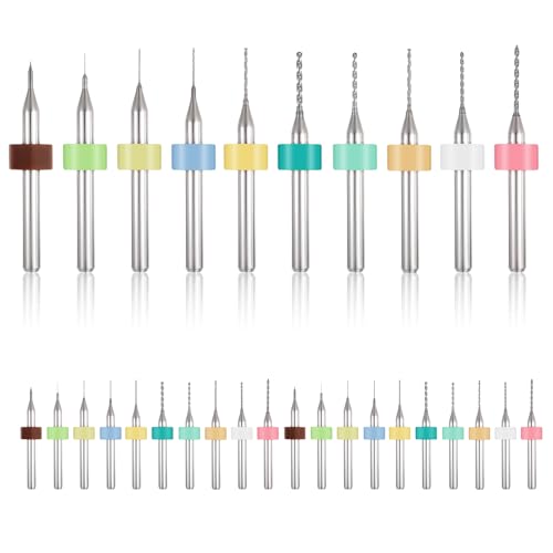 30 Stück Micro Bohrer Set 0,1-1,0 mm PCB Mikrobohrer Set Wolframstahl Micro Spiralbohrer CNC Fräser Spiralflöte Hartmetallbohrer für Leiterplatte Rohstein Schmuck Stanzen Gravur