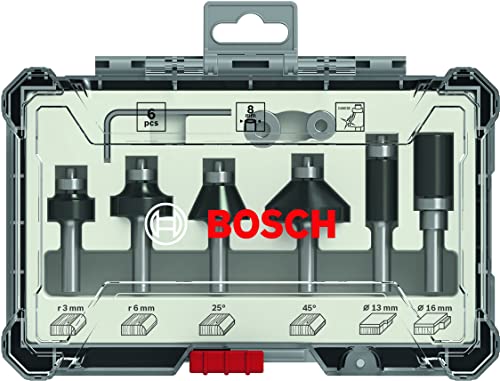 Bosch Professional 6tlg. Rand- und Kantenfräser Set (für Holz, Zubehör für Oberfräsen mit 8 mm Schaft)