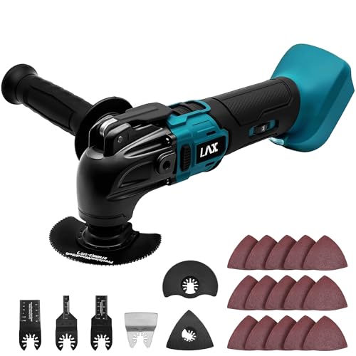 L1NXIXI Multitool Akku Multifunktionswerkzeug für Makita 18V Akku, Oszillationswerkzeug mit 23 Zubehör, 6 Einstellbare Geschwindigkeiten, Multimaster Akku zum Schaben Schneiden Schleifen (Ohne Akku)