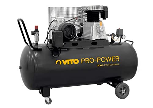 VITO Black Series Pro-Power 300 Liter Kompressor 400v 5.5 PS 10 bar Betriebsdruck (12 bar max) 500L/Min - Luftkompressor 300L Kessel Ölgeschmiertes 2-Zylinder Reihen Druckluftkompressor (300B)