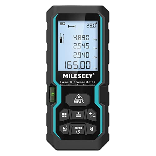 Laser Entfernungsmesser 50m/165ft, Mileseey Digitales Distanzmessgerät mit Elektronischer Winkelsensor & LCD Hintergrundbeleuchtung, IP54 m/in/ft/ft+in von Pythagoras, Abstand, Fläche,Volumen
