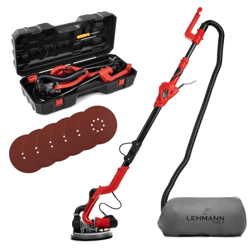 Lehmann LTOWG-7122 Trockenbauschleifer mit LED und Teleskopstiel | Schleifmaschine mit Absaugsystem 1800 Watt | Schleifteller mit Klett Ø 225 mm | Inkl. 6 Schleifscheiben und Aufbewahrungskoffer