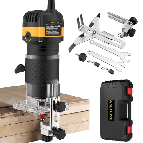 AMTOVL Einhandfräse 6,35mm Durchmesser Oberfräse Holzbearbeitungsfräse 800W 28000 U/min Elektrische Kantenfräse Handfräser für Holzbearbeitung