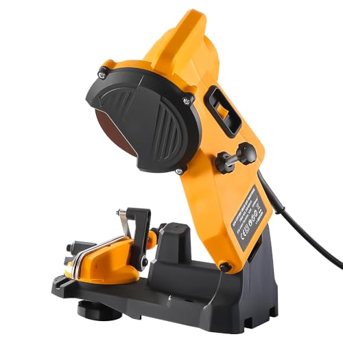 Hoteche 85W Kettenschärfgerät für Kettensäge 5500RPM mit 23mm Innendurchmesser und 108mmx3.2mm Schleifscheibe 35 Grad Schleifwinkel inklusive notwendigem Zubehör