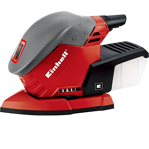 Einhell Multischleifer TE-OS 1320 (130 W, Schwingkreis-Ø 2 mm, Schleiffläche 150 x 150 x 100 mm, Staubfangbox, inkl. 3x Schleifpapier), Rot