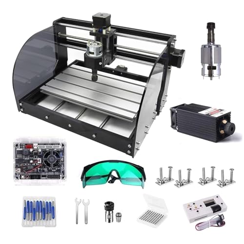 【2-in-1】 CNC-Fräsmaschine, GHWMYD Aufgerüstete 3018 Pro-M Graviermaschine, mit Offline-Steuerung, 20-teilige CNC-Fräserbits, 3018 CNC-Maschinengravierer für PCB PVC Holz DIY 【7W Modul】