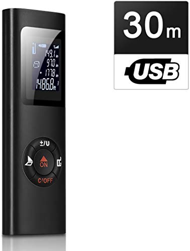 Laser Entfernungsmesser, IPSXP 30M 98Ft USB Aufladbar Laser Digital Distanzmessgerät, Tragbares Distanzmesser mit LCD Hintergrundbeleuchtung, Messbereich 0,05-30m, Messgenauigkeit ±2mm, mit Tragseil