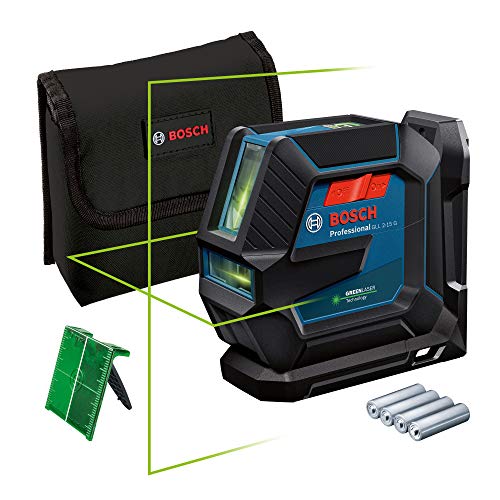 Bosch Professional Linienlaser GLL 2-15 G (grüner Laser, Halterung LB 10, sichtbarer Arbeitsbereich: bis 15 m, 4x AA-Batterie, in Kartonschachtel)