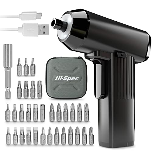 Hi-Spec 3.6V USB Wiederaufladbarer Elektrischer Akku Schraubendreher in Schwarz: Mini elektrischer Akkuschrauber mit 33 Bit-Größen- Inklusive Praktischer Tasche