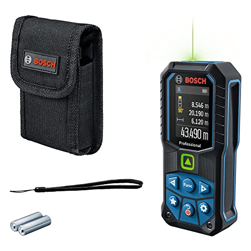 Bosch Professional Laser-Entfernungsmesser GLM 50-23 G (grüner Laser, Neigungssensor, Reichweite: bis zu 50 m, robust, IP65, ± 1, 5 mm*, 2x AA-Batterie, Schlaufe, Tasche), Blue