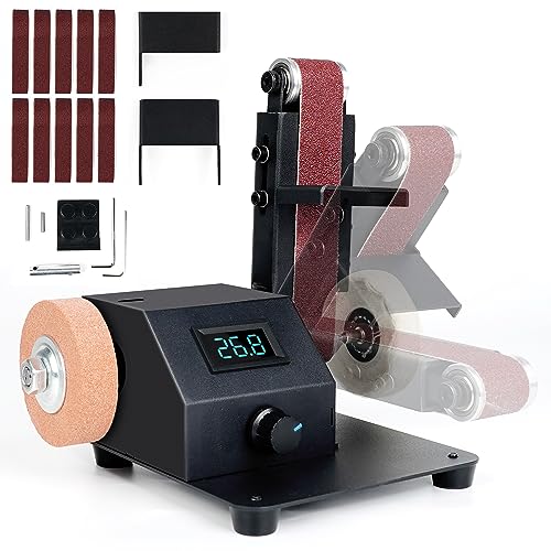 Mini Bandschleifer 350W, Elektrischer Bandschleifer mit Stufenlos Regelbarer Geschwindigkeit Kommt mit 10 Schleifbändern, Bandschleifmaschine Geeignet zum Schleifen von Metall, Holz