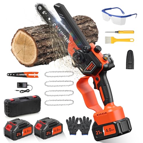 Mini Akku Kettensäge, 6 Zoll Mini Kettensäge Elektro mit 8000mAh Akku, 1000W Brushless Handkettensäge mit Auto-Öler, Kompatibel mit Makita, Motorsäge für Garten Baumschnitt Schere und Holz schneiden