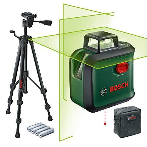 Bosch Kreuzlinienlaser AdvancedLevel 360 Set (Horizontale 360°-Laserlinie, zwei vertikale Linien und Lotpunkt unten, grüner Laser, 4x AA-Batterien, mit Stativ, im Karton)