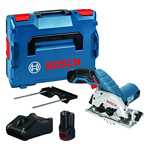 Bosch Professional 12V System Akku Kreissäge GKS 12V-26 (Sägeblatt-Ø: 85 mm, inkl. 2x3.0Ah Akkus und Ladegerät, in L-BOXX 136)