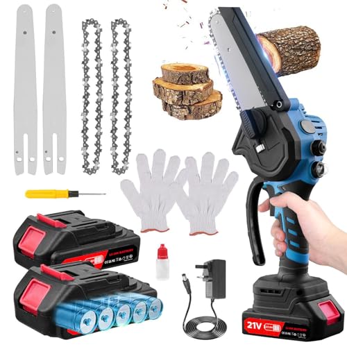 21V Mini Kettensäge Kabellos, Elektrische Säge mit 2000mAh Akku, 10000rpm Elektrische Kettensäge mit Sicherheitsverriegelung, Baumzweigschneider Werkzeuge zum Schneiden von Baum, Holz, Baumtrimmen,