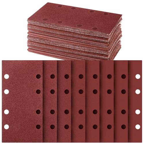 Schleifblatt Set 40 Stück 93 x 185 mm, Schleifpapier Klett Körnung 60 80 120 180 320 600 800 1000, 8 Löcher, Zubehör für Multischleifer, Schwingschleifer, Sander Sandpapier für Holz Metall und Farbe