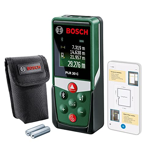 Bosch Laserentfernungsmesser PLR 30 C (Distanz bis 30m präzise messen, Bluetooth-Konnektivität, Messfunktionen)