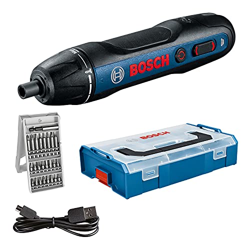 Bosch Professional Akkuschrauber Bosch GO (inkl. Bit-Set, USB-Ladekabel, Ohne Ladekabeladapter, L-Box Mini) Blau, 25-tlg., Amazon Exclusive Set
