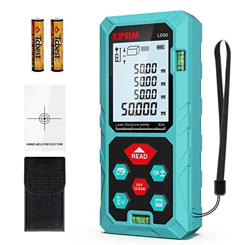 Entfernungsmesser, Kiprim LD50 50M Digitales Laser Entfernungsmesse mit LCD Hintergrundbeleuchtung M/In/Ft mit Mehreren Messmodi wie Pythagoras/Abstand/Fläche/Volumen Messungen,IP54
