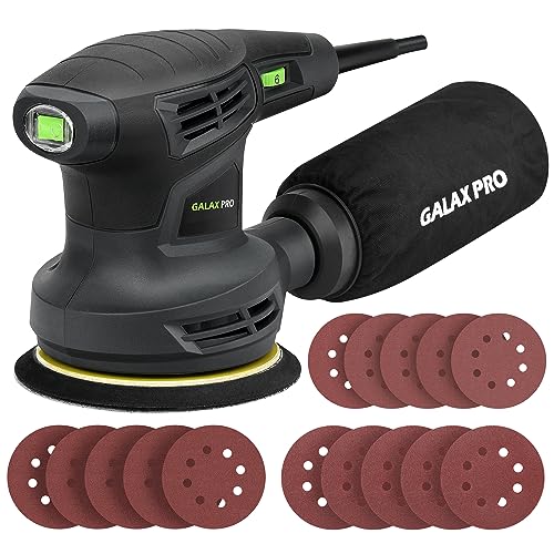 GALAX PRO Exzenterschleifer, 280W 13000 OPM Zufalls-Orbitalschleifer mit 6 variablen Geschwindigkeiten und 15 Stückchen Schmirgelpapier 125mm, mit Staubabsaugung zum Schleifen und Polieren